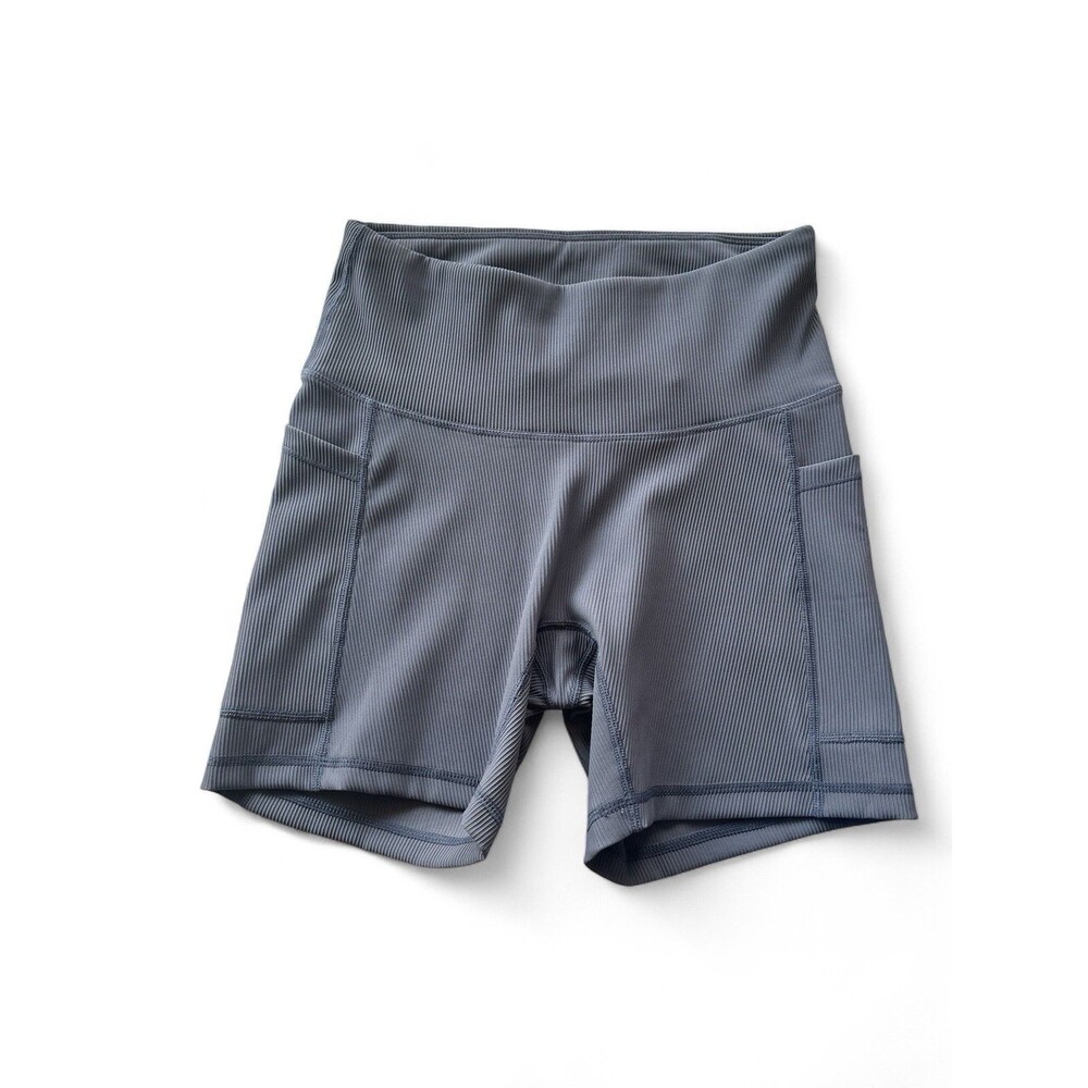 NWT Hodo Sports Women's S Nylon Ribbed Gray  Biker Shorts Gym Workout 5" Pockets